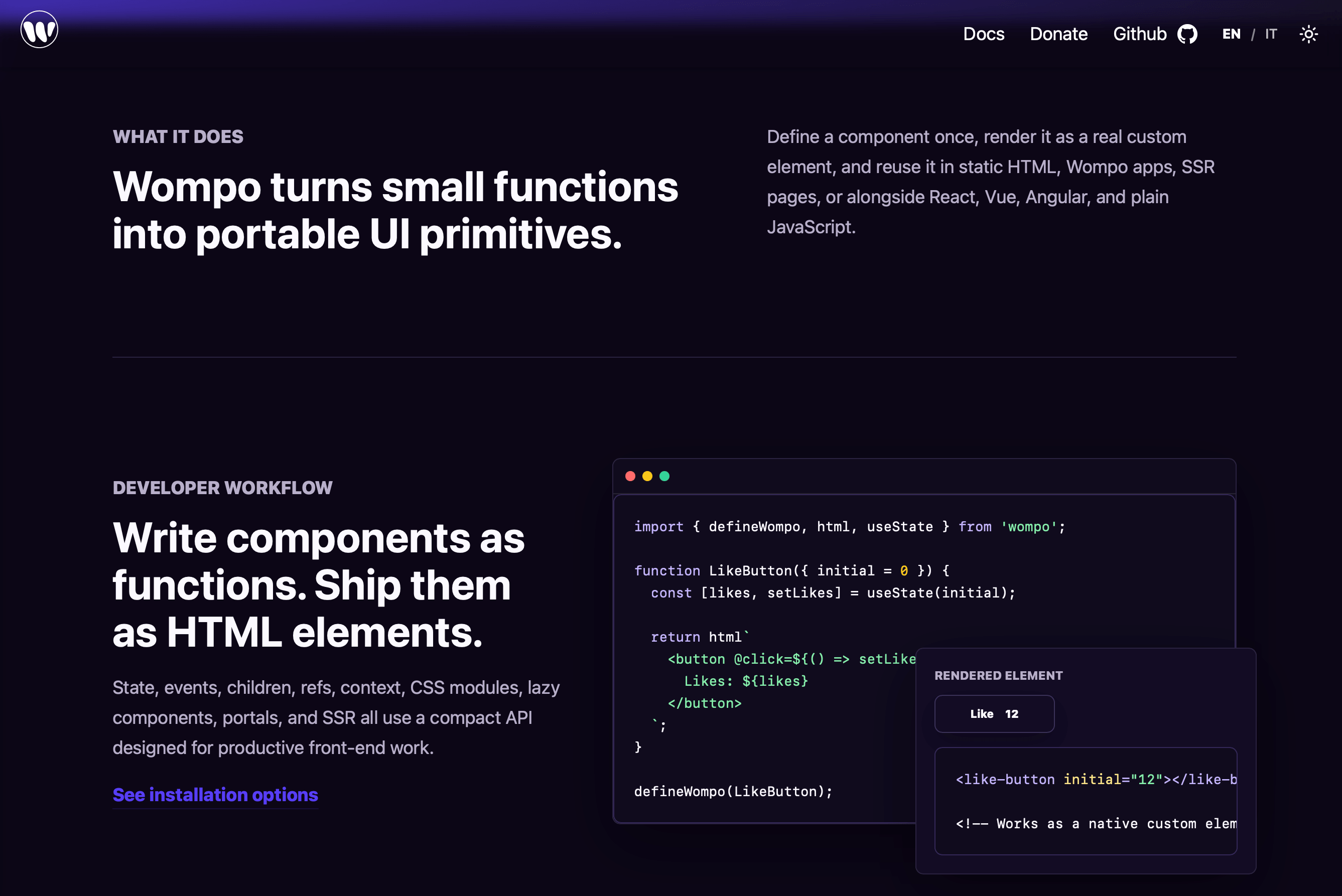 Wompo component reference page
